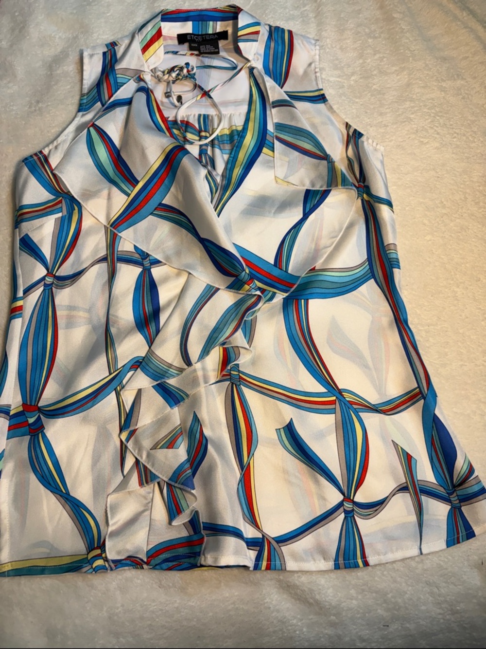 Etcetera White Multicolor Silk Ribbon-Print Sleeveless Blouse 00